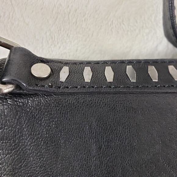 Levity Crossbody Handbag Black Leather and Silver Studded Fold Over Organizer - Picture 7 of 10